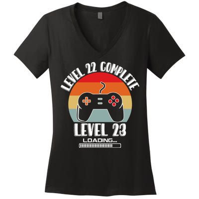 Level 22 Complete Level 23 Loading Vintage Birthday Video Game Women's V-Neck T-Shirt
