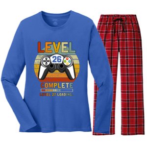 Level 26 Complete Level 27 Loading Gamers 26th Birthday Gift Women's Long Sleeve Flannel Pajama Set 