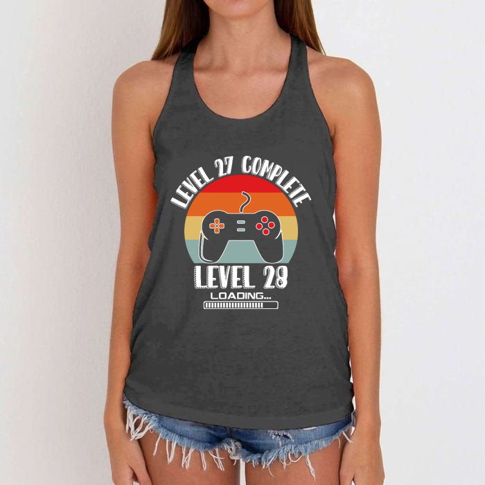 Level 27 Complete Level 28 Loading Vintage Birthday Video Game Women's Knotted Racerback Tank