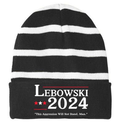 Lebowski 2024 Election Vote Funny Striped Beanie with Solid Band