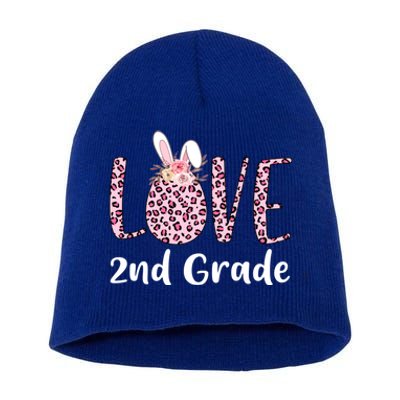 Love 2nd Grade Eggs Leopard Cute Bunny Teacher Easter Day Great Gift Short Acrylic Beanie