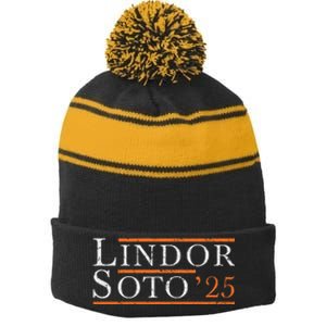 Lindor 25 New York Fan Design Stripe Pom Pom Beanie