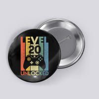 Level 20 Unlocked Shirt Funny Video Gamer 20th Birthday Gift Button