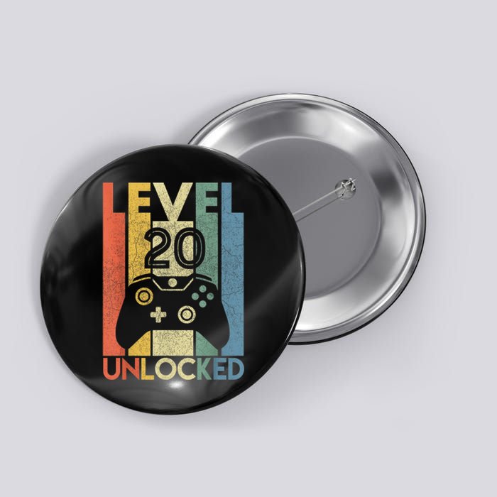 Level 20 Unlocked Shirt Funny Video Gamer 20th Birthday Gift Button