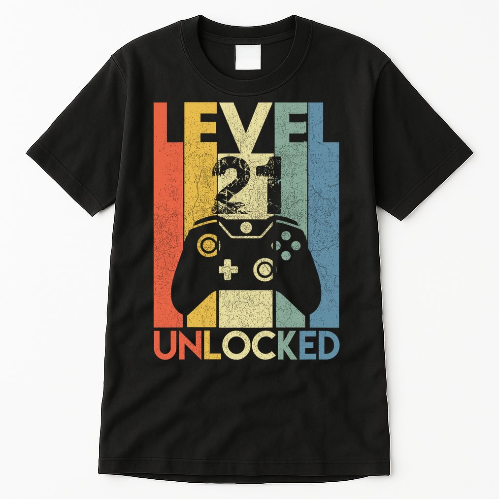 Level 21 Unlocked Awesome Video Game 21 Birthday Gift Tall T-Shirt