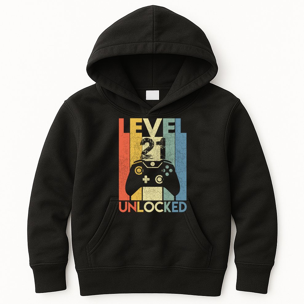 Level 21 Unlocked Awesome Video Game 21 Birthday Gift Kids Hoodie