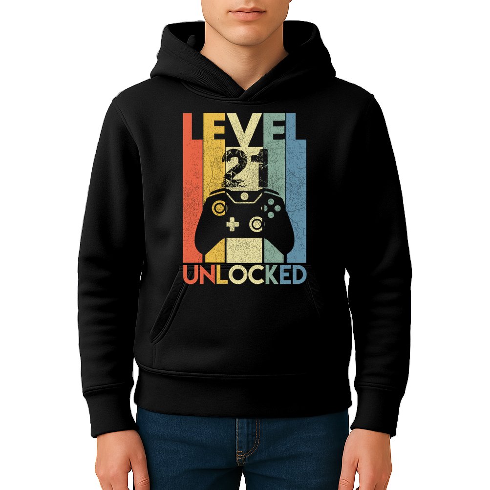 Level 21 Unlocked Awesome Video Game 21 Birthday Gift Kids Hoodie