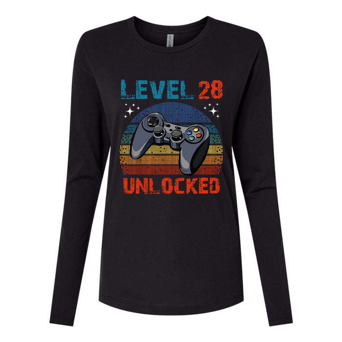 Level 28 Unlocked Video Gamer 28th Birthday Gifts Womens Cotton Relaxed Long Sleeve T-Shirt