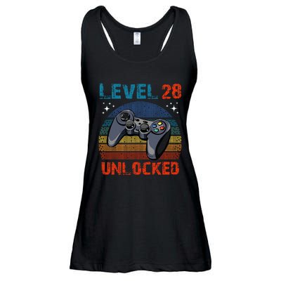 Level 28 Unlocked Video Gamer 28th Birthday Gifts Ladies Essential Flowy Tank