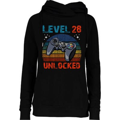 Level 28 Unlocked Video Gamer 28th Birthday Gifts Womens Funnel Neck Pullover Hood