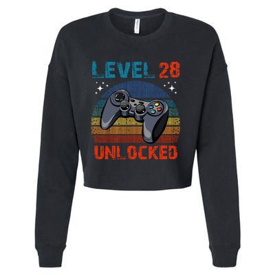 Level 28 Unlocked Video Gamer 28th Birthday Gifts Cropped Pullover Crew