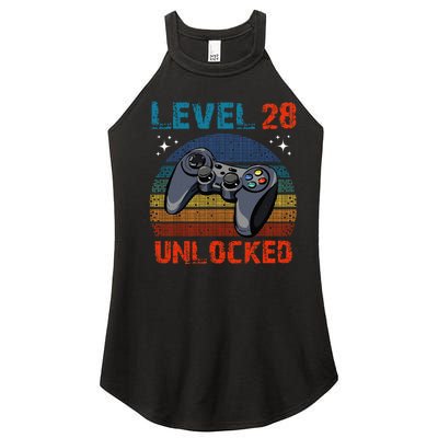 Level 28 Unlocked Video Gamer 28th Birthday Gifts Women’s Perfect Tri Rocker Tank