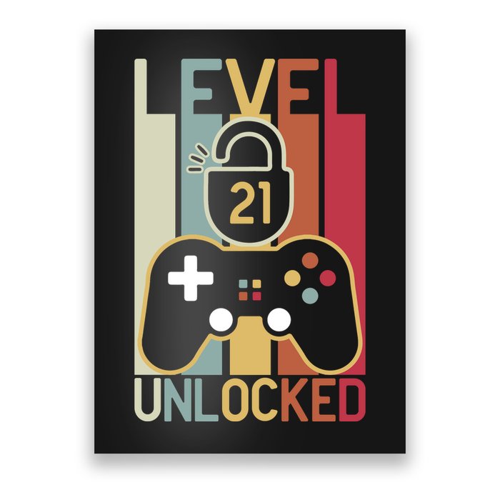 Level 21 Unlocked Birthday Gift Vintage Retro Poster