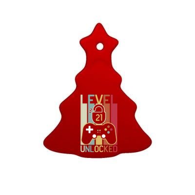 Level 21 Unlocked Birthday Gift Vintage Retro Ceramic Tree Ornament