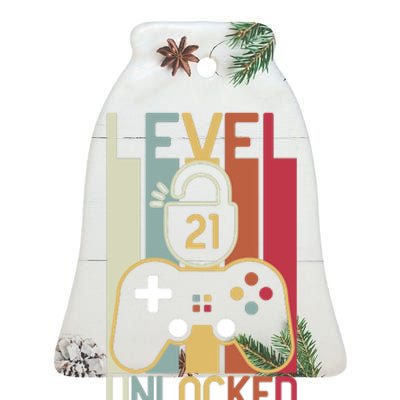 Level 21 Unlocked Birthday Gift Vintage Retro Ceramic Bell Ornament