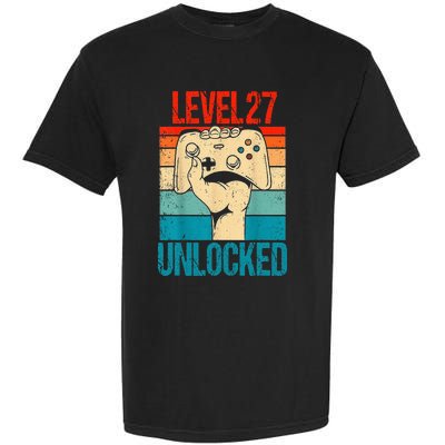 Level 27 Unlocked 27 Birthday 27 Year Old Gifts Gamer Garment-Dyed Heavyweight T-Shirt