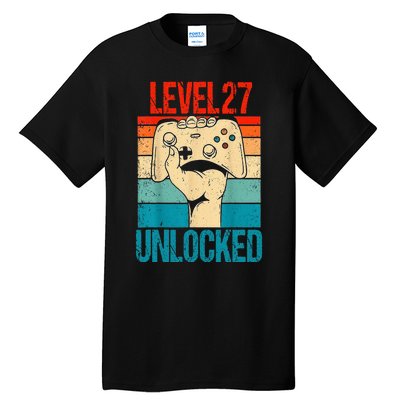 Level 27 Unlocked 27 Birthday 27 Year Old Gifts Gamer Tall T-Shirt