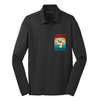 Level 27 Unlocked 27 Birthday 27 Year Old Gifts Gamer Silk Touch Performance Long Sleeve Polo