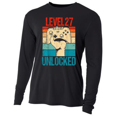 Level 27 Unlocked 27 Birthday 27 Year Old Gifts Gamer Cooling Performance Long Sleeve Crew