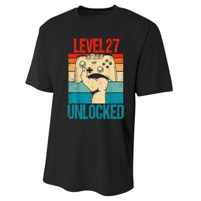 Level 27 Unlocked 27 Birthday 27 Year Old Gifts Gamer Performance Sprint T-Shirt