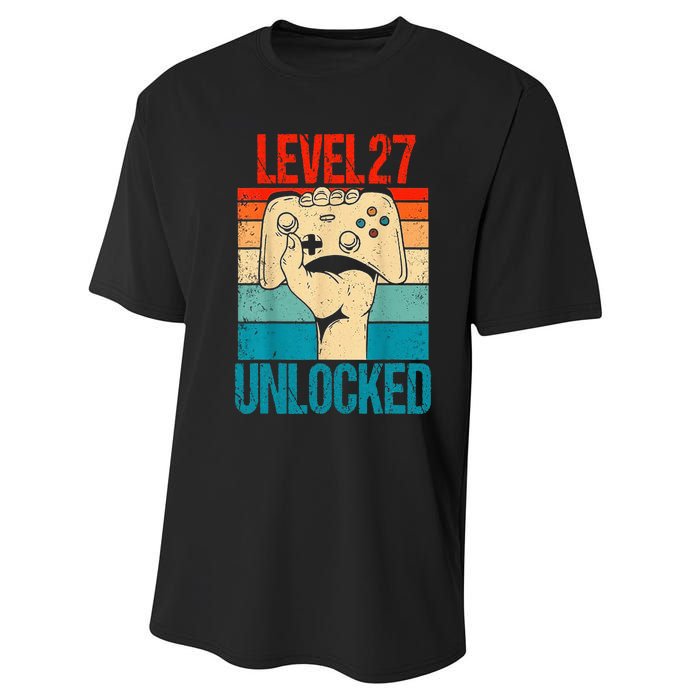 Level 27 Unlocked 27 Birthday 27 Year Old Gifts Gamer Performance Sprint T-Shirt