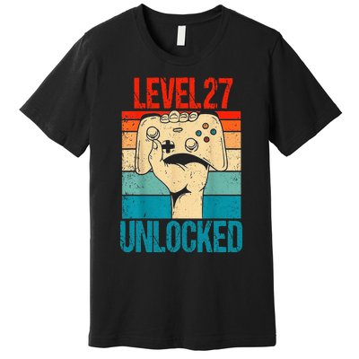 Level 27 Unlocked 27 Birthday 27 Year Old Gifts Gamer Premium T-Shirt