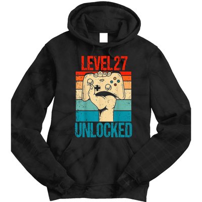 Level 27 Unlocked 27 Birthday 27 Year Old Gifts Gamer Tie Dye Hoodie