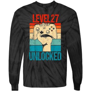 Level 27 Unlocked 27 Birthday 27 Year Old Gifts Gamer Tie-Dye Long Sleeve Shirt