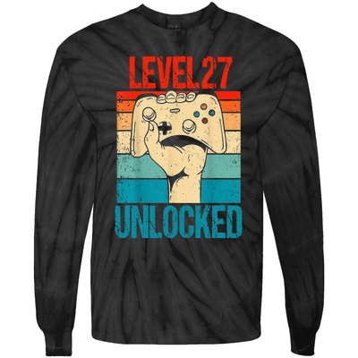 Level 27 Unlocked 27 Birthday 27 Year Old Gifts Gamer Tie-Dye Long Sleeve Shirt