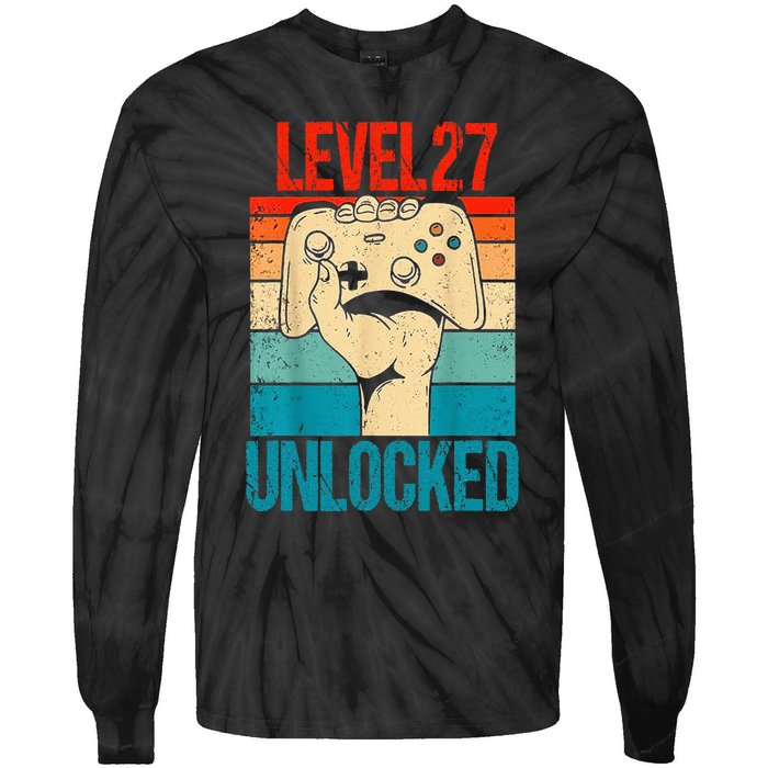 Level 27 Unlocked 27 Birthday 27 Year Old Gifts Gamer Tie-Dye Long Sleeve Shirt