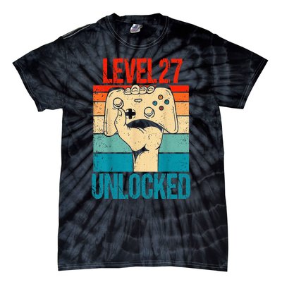 Level 27 Unlocked 27 Birthday 27 Year Old Gifts Gamer Tie-Dye T-Shirt