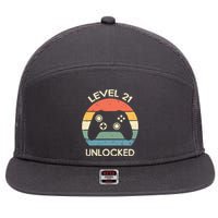 Level 21 Unlocked 21st Gaming Birthday Controller Gamer Gift 7 Panel Mesh Trucker Snapback Hat