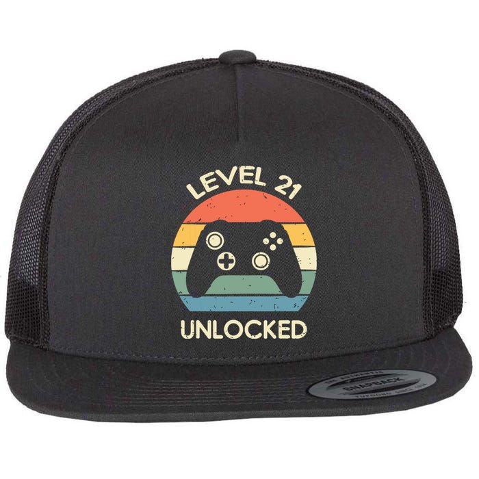 Level 21 Unlocked 21st Gaming Birthday Controller Gamer Gift Flat Bill Trucker Hat