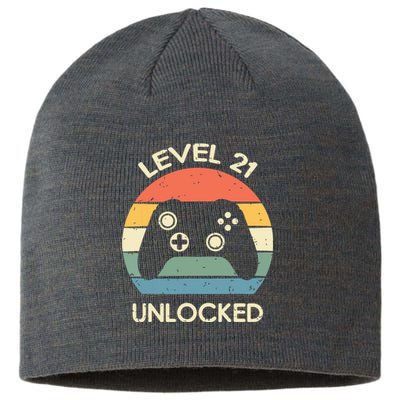 Level 21 Unlocked 21st Gaming Birthday Controller Gamer Gift Sustainable Beanie