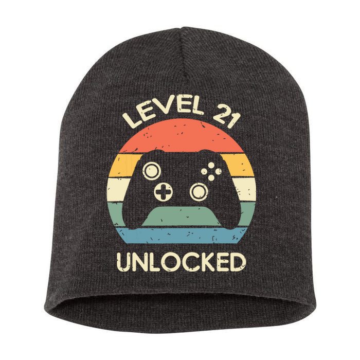 Level 21 Unlocked 21st Gaming Birthday Controller Gamer Gift Short Acrylic Beanie