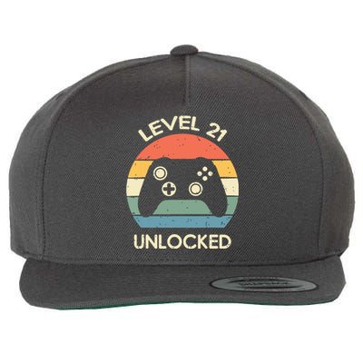 Level 21 Unlocked 21st Gaming Birthday Controller Gamer Gift Wool Snapback Cap