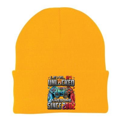 Level 21 Unlocked Awesome Since 2002 21st Birthday Gaming Knit Cap Winter Beanie