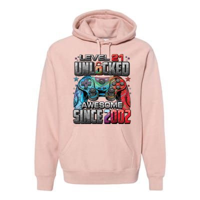 Level 21 Unlocked Awesome Since 2002 21st Birthday Gaming Premium Hoodie