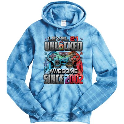 Level 21 Unlocked Awesome Since 2002 21st Birthday Gaming Tie Dye Hoodie