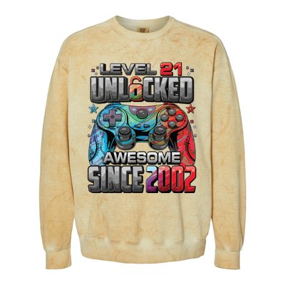 Level 21 Unlocked Awesome Since 2002 21st Birthday Gaming Colorblast Crewneck Sweatshirt