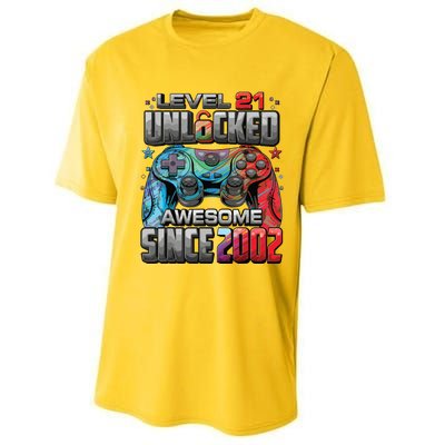 Level 21 Unlocked Awesome Since 2002 21st Birthday Gaming Performance Sprint T-Shirt