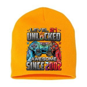 Level 21 Unlocked Awesome Since 2002 21st Birthday Gaming Short Acrylic Beanie