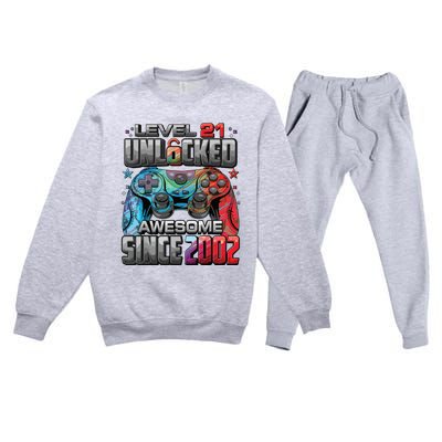 Level 21 Unlocked Awesome Since 2002 21st Birthday Gaming Premium Crewneck Sweatsuit Set