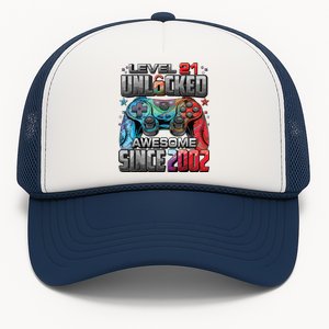 Level 21 Unlocked Awesome Since 2002 21st Birthday Gaming Trucker Hat