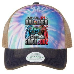 Level 21 Unlocked Awesome Since 2002 21st Birthday Gaming Legacy Tie Dye Trucker Hat