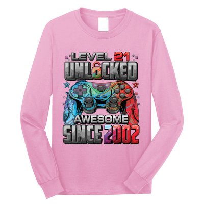 Level 21 Unlocked Awesome Since 2002 21st Birthday Gaming Long Sleeve Shirt