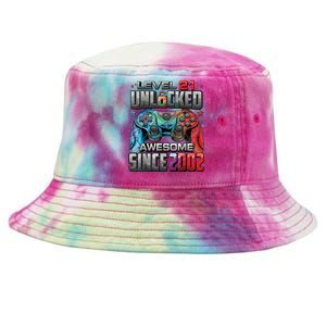 Level 21 Unlocked Awesome Since 2002 21st Birthday Gaming Tie-Dyed Bucket Hat