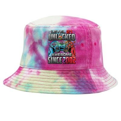 Level 21 Unlocked Awesome Since 2002 21st Birthday Gaming Tie-Dyed Bucket Hat