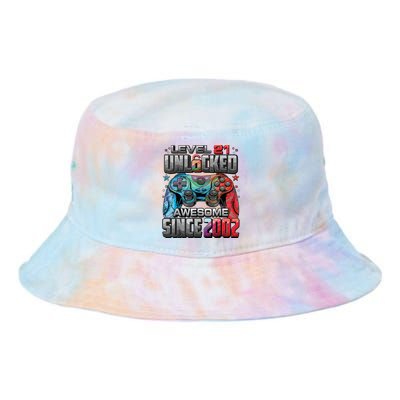 Level 21 Unlocked Awesome Since 2002 21st Birthday Gaming Tie Dye Newport Bucket Hat