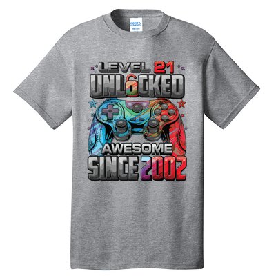 Level 21 Unlocked Awesome Since 2002 21st Birthday Gaming Tall T-Shirt